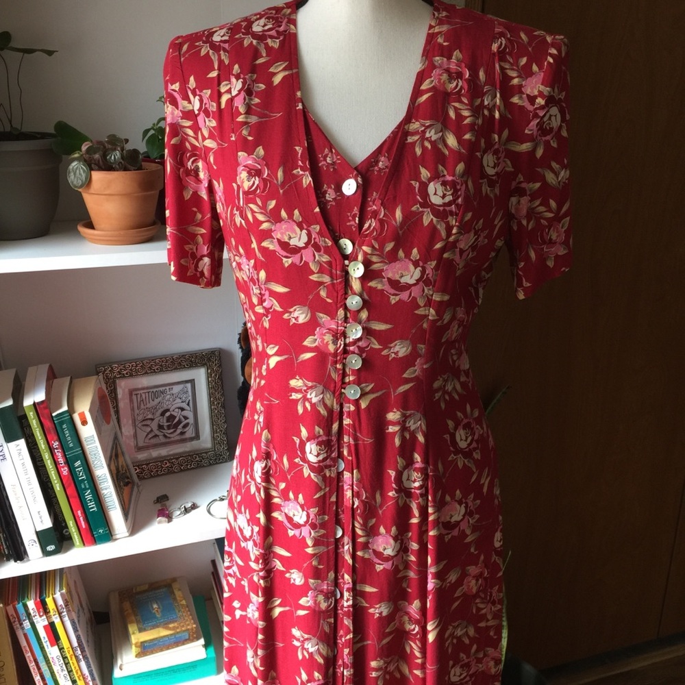 Betsy Lauren Red Vintage Retro Rayon Dress Sz 6